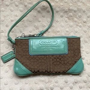 Coach Wristlet - Tan and Turquoise